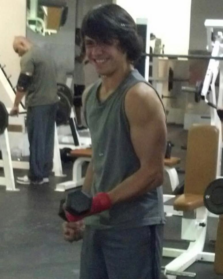 Charlie at 13 years old, starting bodybuilding in the gym